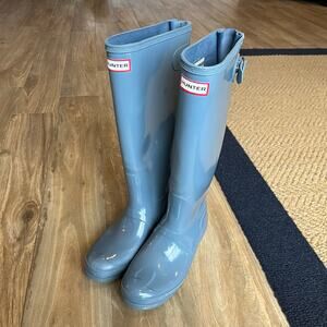 Hunter Original Back Adjustable Tall Gloss Boot Women's Size 8 Blue